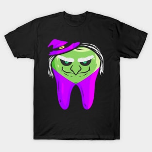 Evil Green Witch Tooth For Dentist On Halloween T-Shirt